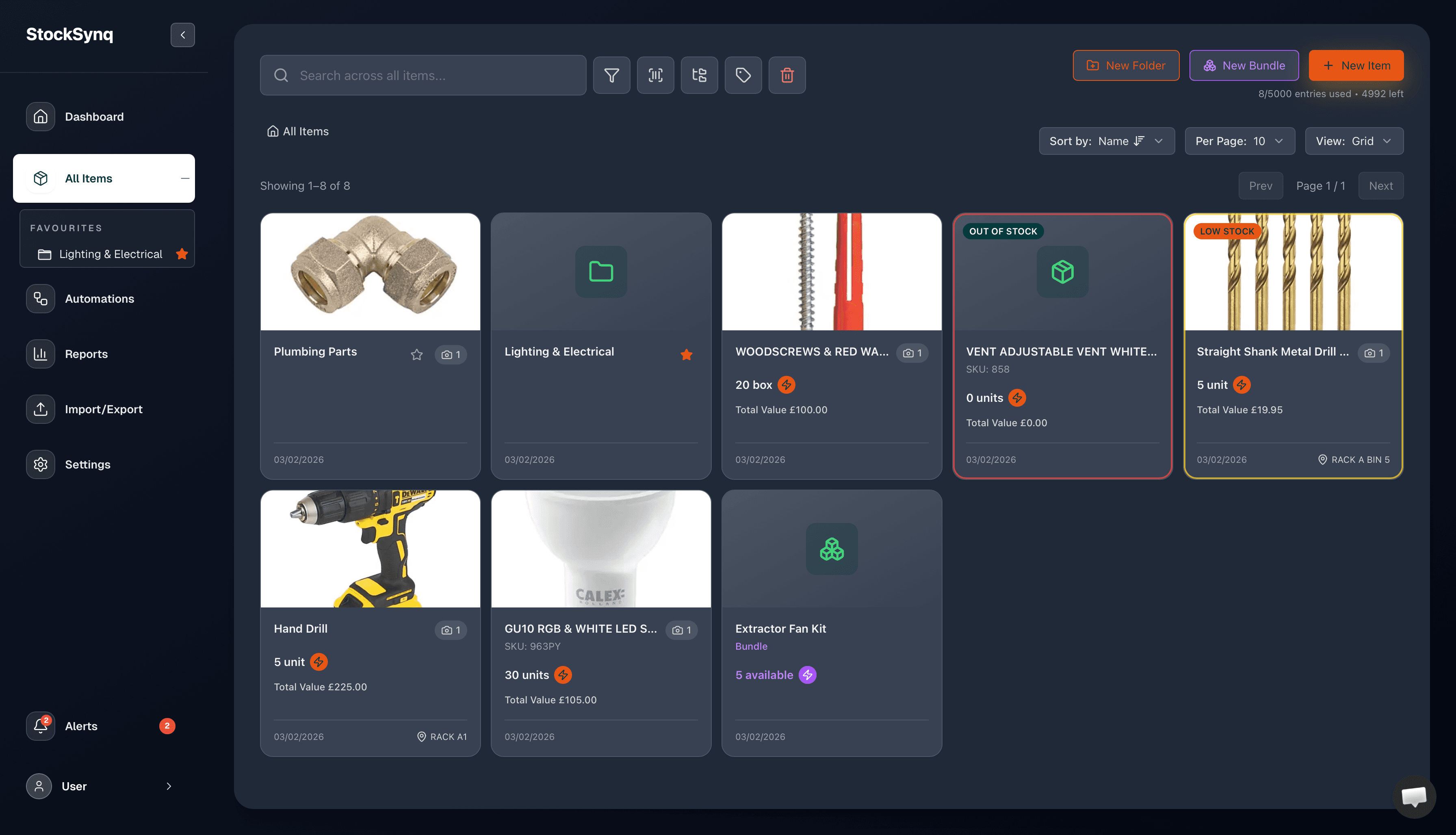 StockSynq inventory management dashboard